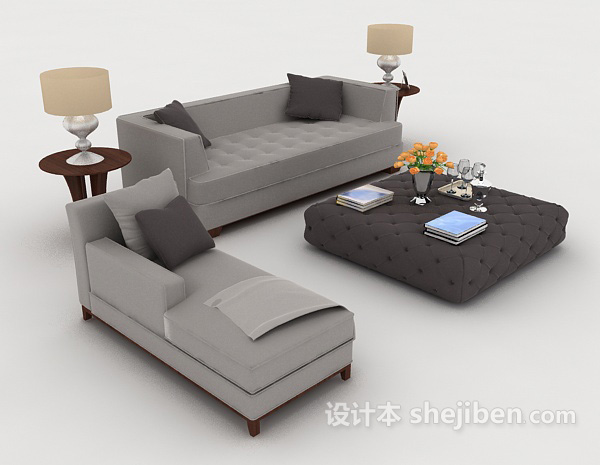 家居灰色简单组合沙发3d模型下载