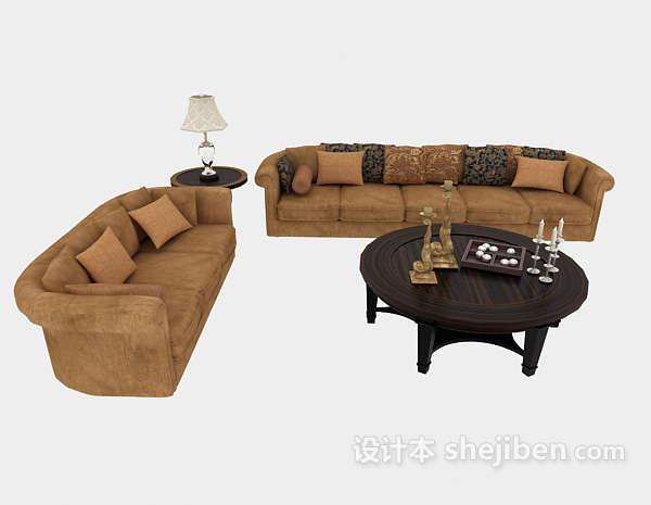 现代风格现代家居木质棕色组合沙发3d模型下载