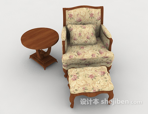免费田园花朵家居单人沙发3d模型下载