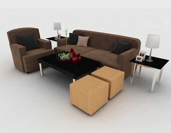 家居深棕色简约组合沙发3d模型下载