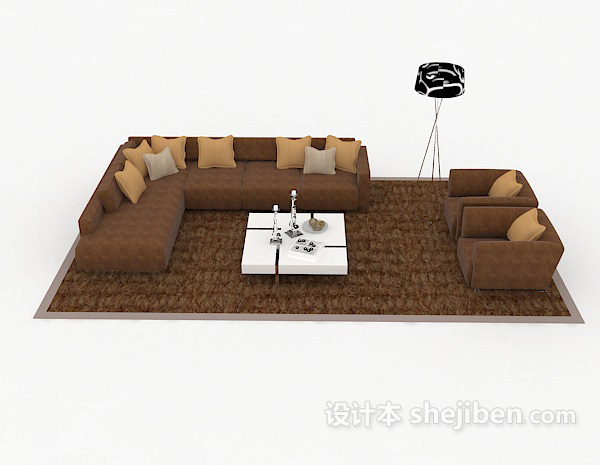 现代风格家居休闲棕色组合沙发3d模型下载