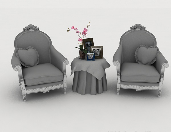 欧式风格欧式灰色单人沙发3d模型下载