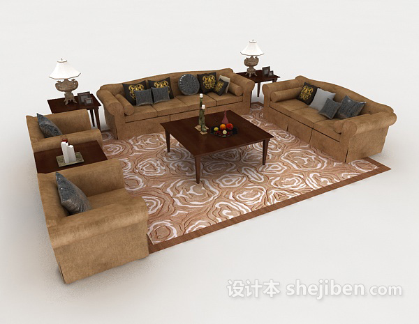 免费棕色木质组合沙发3d模型下载