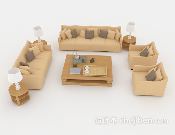 现代风格黄色居家组合沙发3d模型下载
