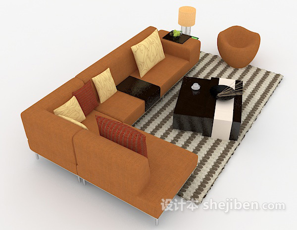 设计本家居休闲黄棕色组合沙发3d模型下载