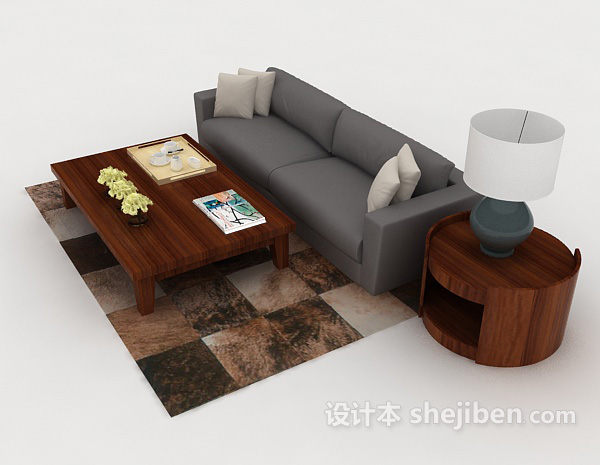设计本家居灰色简单双人沙发3d模型下载
