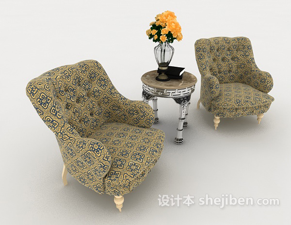 免费欧式花纹单人沙发组合3d模型下载