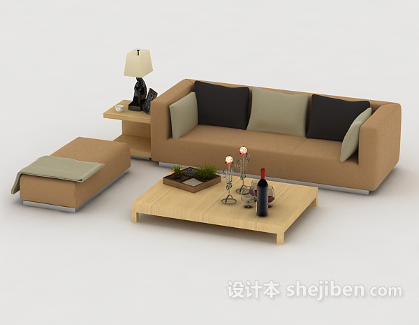 免费现代简约棕色家居组合沙发3d模型下载