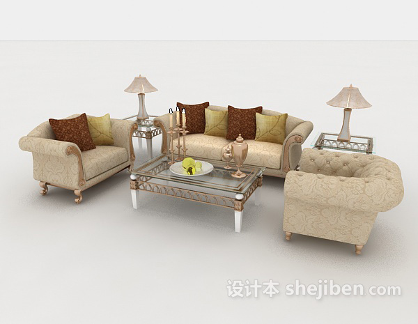 简欧浅色组合沙发3d模型下载