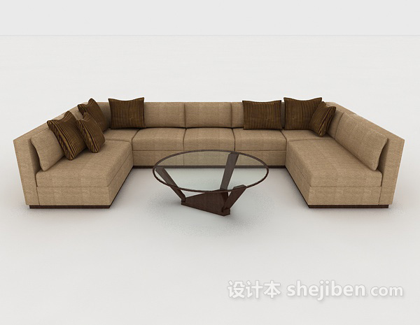 现代风格棕色家居木质多人沙发3d模型下载