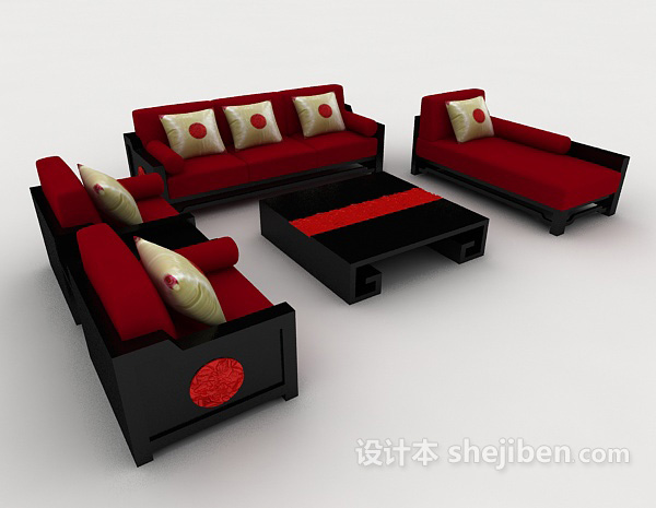 免费简约红黑组合沙发3d模型下载