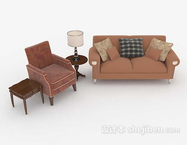 家居棕色木质休闲组合沙发