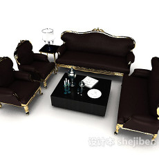 欧式复古棕色组合沙发3d模型下载