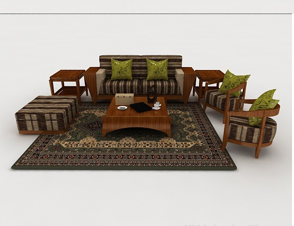 免费木质家居条纹组合沙发3d模型下载