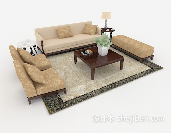 免费新中式家具组合沙发3d模型下载