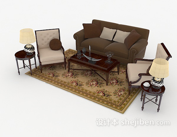 免费家居木质棕色组合沙发3d模型下载