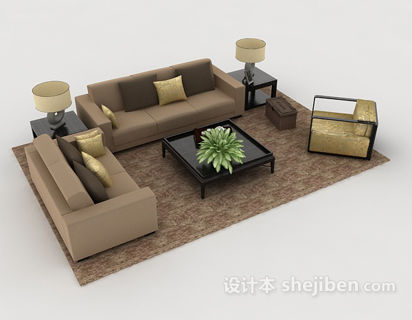 免费现代家居简约棕色组合沙发3d模型下载
