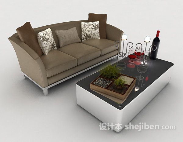家居棕色双人沙发3d模型下载
