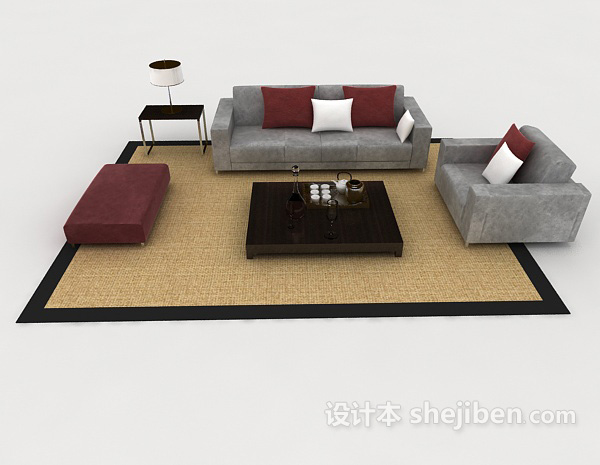 现代风格现代家居休闲灰色组合沙发3d模型下载
