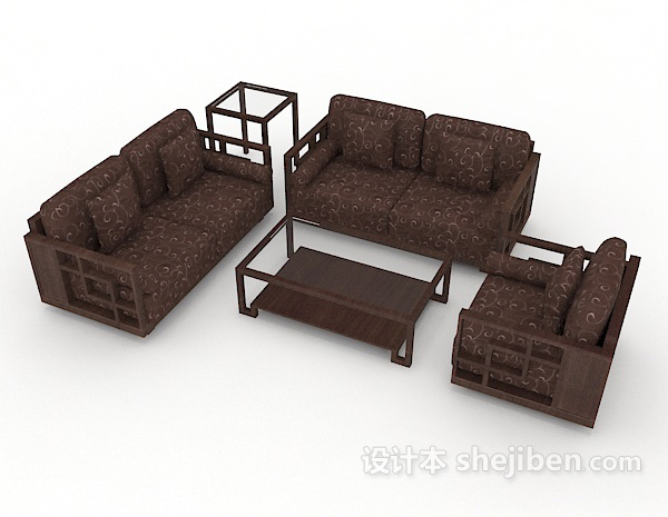 中式风格新中式实木家居组合沙发3d模型下载