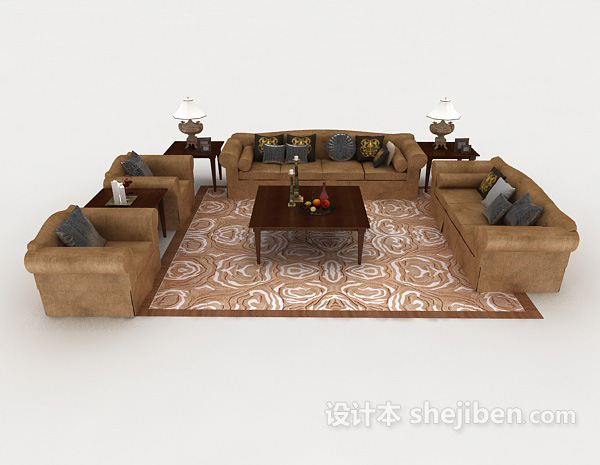 现代风格棕色木质组合沙发3d模型下载
