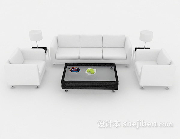 现代风格简约白色木质组合沙发3d模型下载