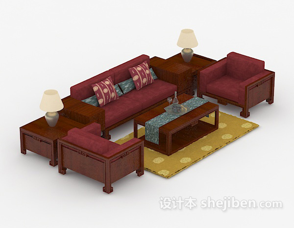 新中式居家组合沙发3d模型下载