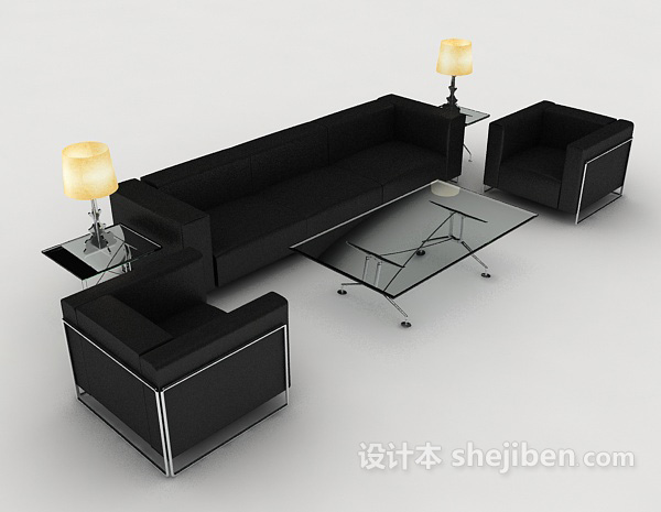 黑色简约商务组合沙发3d模型下载