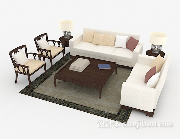 中式风格新中式简洁组合沙发3d模型下载