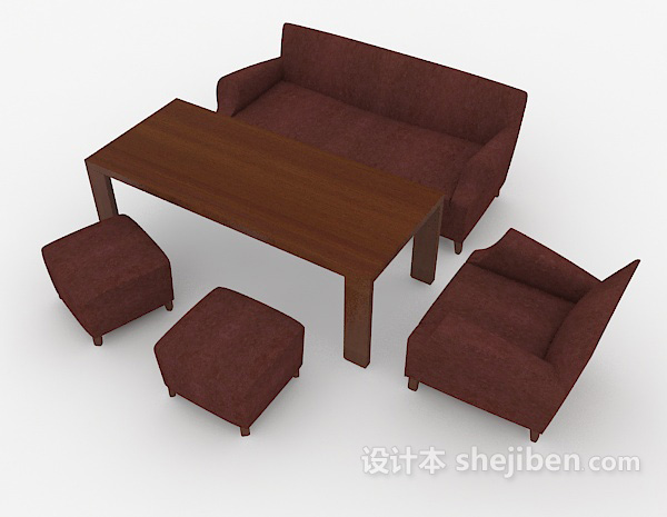 免费简单暗红色组合沙发3d模型下载