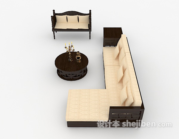中式风格新中式木质简约组合沙发3d模型下载