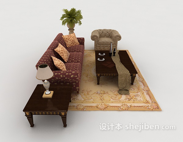 设计本木质混搭组合沙发3d模型下载
