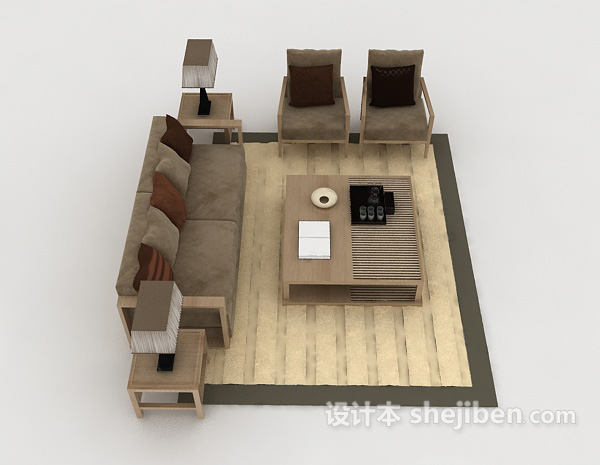 设计本家居木质简约棕色组合沙发3d模型下载