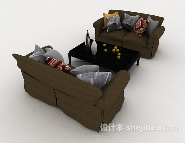 设计本木质深绿色组合沙发3d模型下载