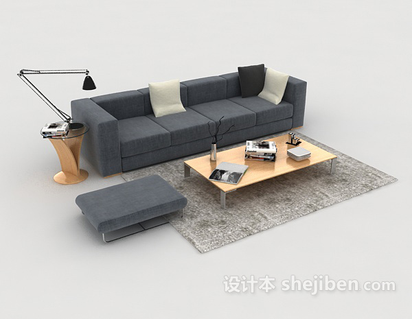 简约家居深灰色组合沙发3d模型下载