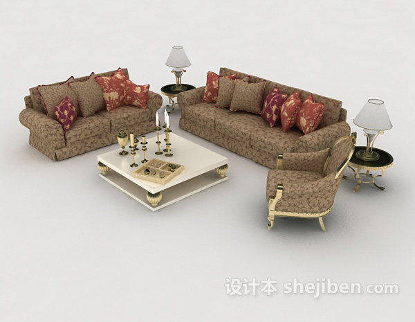 免费欧式家具棕色组合沙发3d模型下载