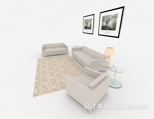 现代风格米白色家居简约组合沙发3d模型下载