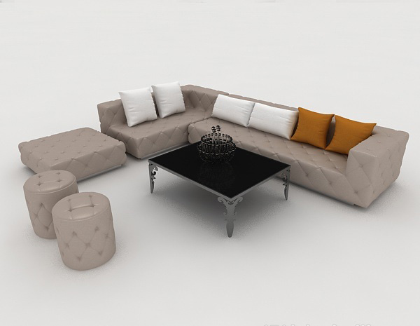 灰棕色简约组合沙发3d模型下载