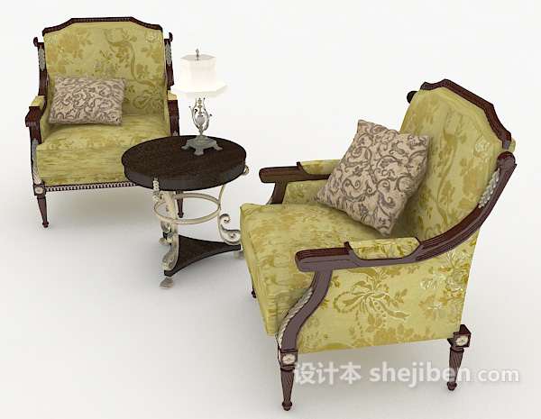 免费欧式复古花纹单人沙发组合3d模型下载