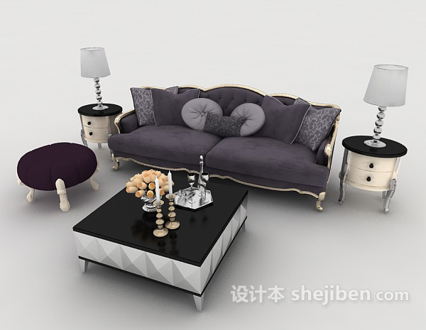 免费欧式家居灰色组合沙发3d模型下载