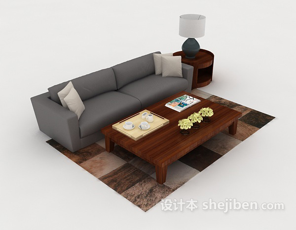 家居灰色简单双人沙发3d模型下载