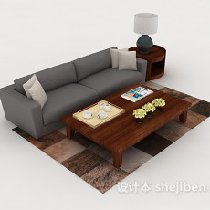 家居灰色简单双人沙发3d模型下载