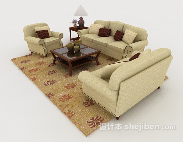 设计本家居简约木质棕色组合沙发3d模型下载