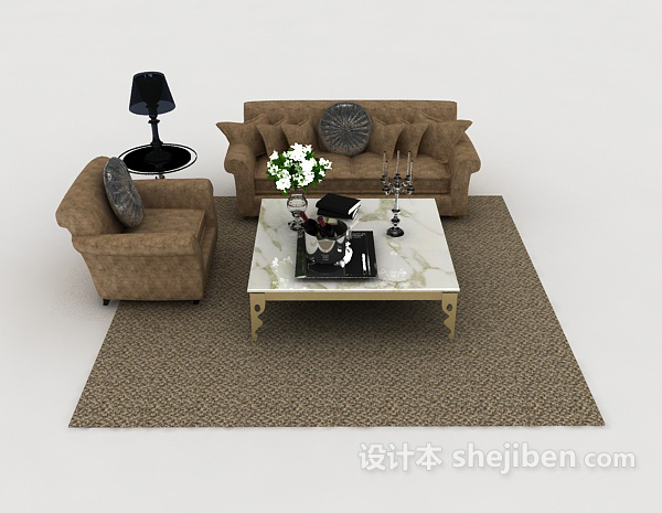 现代风格现代棕色木质组合沙发3d模型下载
