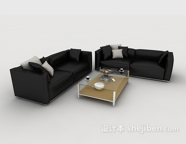 现代风格黑色商务简约组合沙发3d模型下载