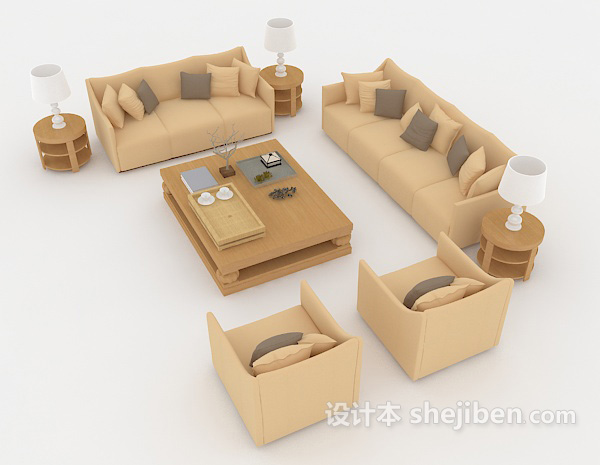 设计本黄色居家组合沙发3d模型下载