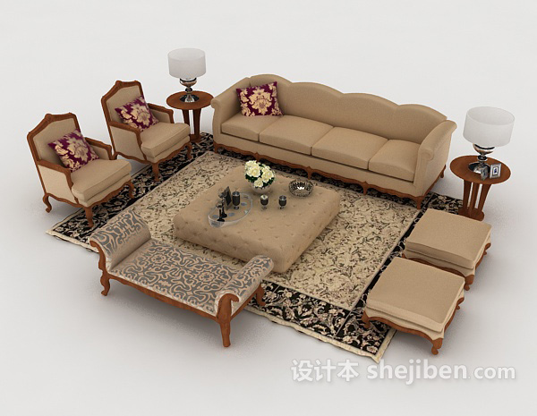 免费欧式复古木质沙发3d模型下载