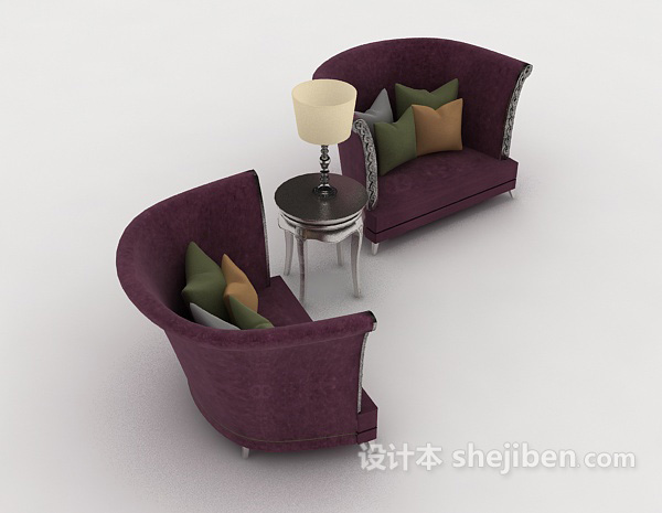 设计本欧式紫色单人沙发组合3d模型下载