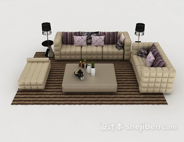 现代风格家居菱格浅棕色组合沙发3d模型下载