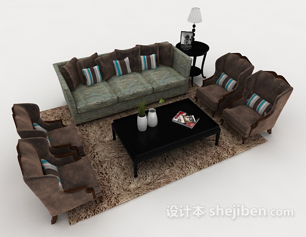 免费深色系家居组合沙发3d模型下载